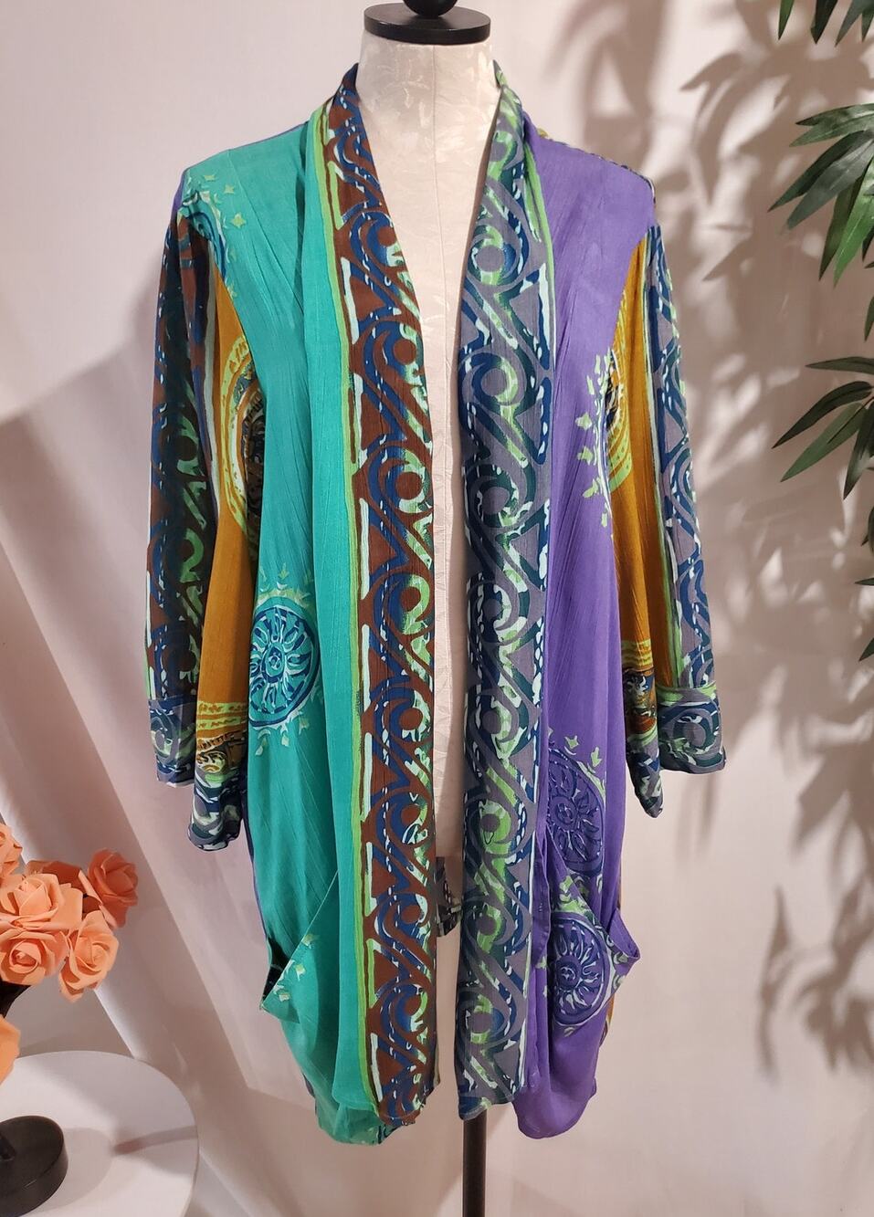 NWT Ulla Popken Handmade Batik Open Kimono Cardigan Size 20/22 Relaxed Boho Art